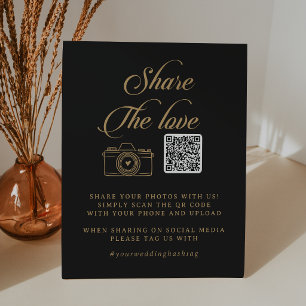 Signe De Table Code QR Classique Noir et Or Partagez l'Amour