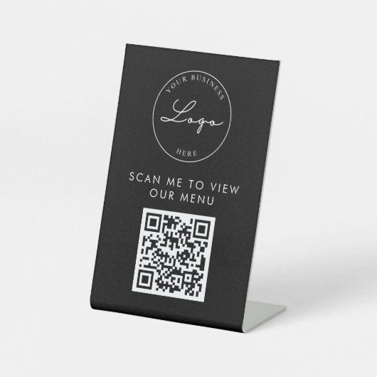 Signe De Table Code QR Contact Menu Logo Black Modern (Recto)