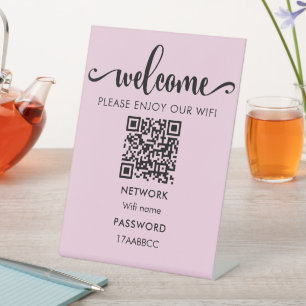 Signe De Table Code QR d'accueil WIFI Profitez De Notre Rose Wi