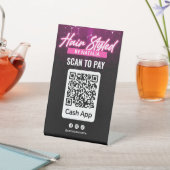 Signe De Table Code QR de Cash App du salon de coiffure Pink Blac (In SItu)