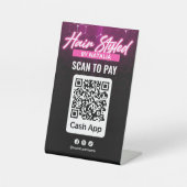 Signe De Table Code QR de Cash App du salon de coiffure Pink Blac (Recto)