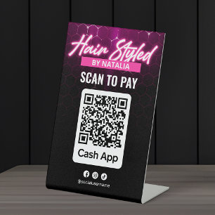 Signe De Table Code QR de Cash App du salon de coiffure Pink Blac