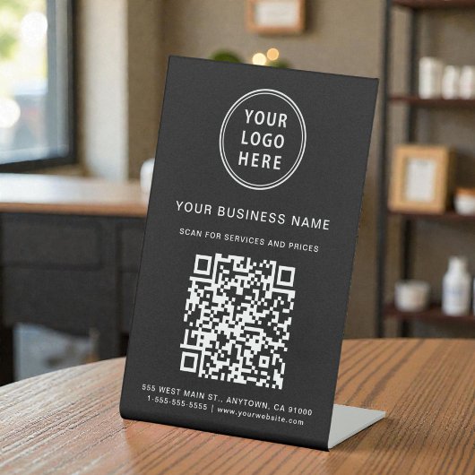 Signe De Table Code QR de connexion Scan Logo Entreprise Noir