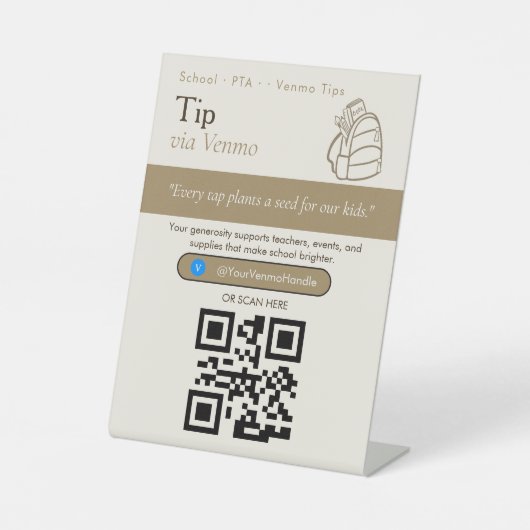 Signe De Table Code QR de conseils Venmo modernes | Conseils Venm (Recto)
