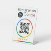 Signe De Table Code QR de Google Review avec Étoiles Blanc (Recto)