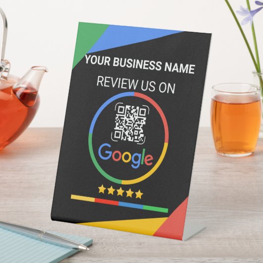 Signe De Table Code QR de Google Review avec étoiles noir (In SItu)