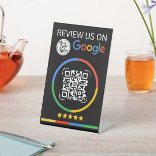 Signe De Table Code QR de Google Review avec Étoiles Noir