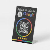 Signe De Table Code QR de Google Review avec Étoiles Noir (Recto)