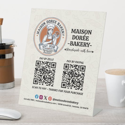 Signe De Table Code QR de la boulangerie-pâtisserie pour payer ic (In SItu)