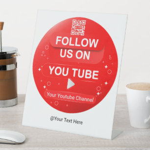 Signe De Table Code QR de la chaîne YouTube Cercle Rouge Suivez-n