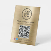 Signe De Table Code QR de l'entreprise Logo Médias Sociaux Or (Recto)