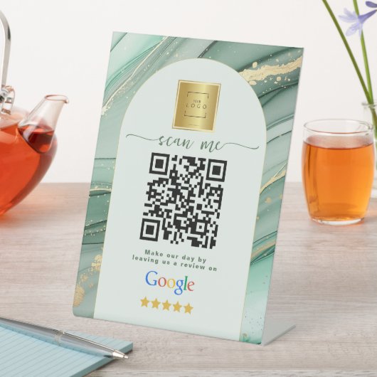 Signe De Table Code QR de lien commercial de critiques Google ver (In SItu)