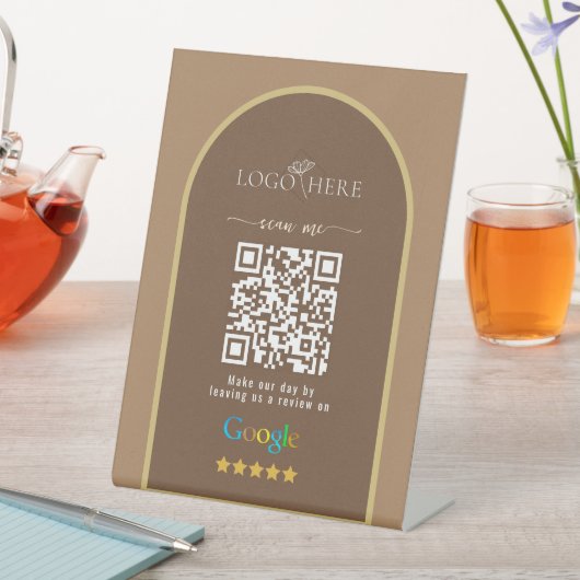 Signe De Table Code QR de lien d'avis Google Dark Brown pour les (In SItu)