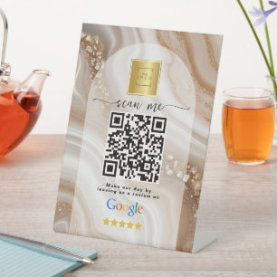Signe De Table Code QR de lien d'avis Google Gold Beige