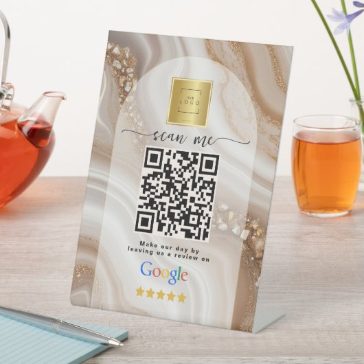 Signe De Table Code QR de lien d'avis Google Gold Beige (In SItu)