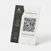 Signe De Table Code QR de l'immobilier moderne en or noir de luxe (Recto)