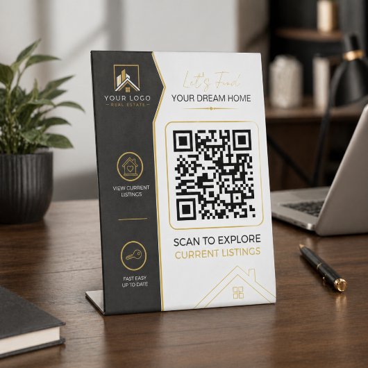 Signe De Table Code QR de l'immobilier moderne en or noir de luxe