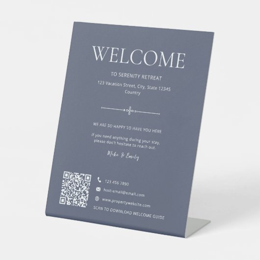 Signe De Table Code QR de location de vacances Airbnb bleu (Recto)