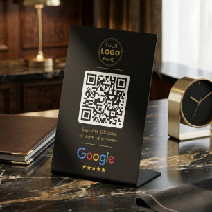Signe De Table Code QR de logo de luxe noir et or pour les avis G