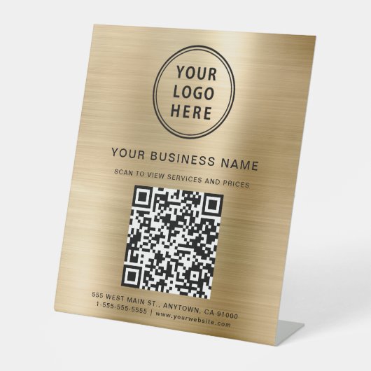 Signe De Table Code QR de logo d'entreprise moderne or (Recto)