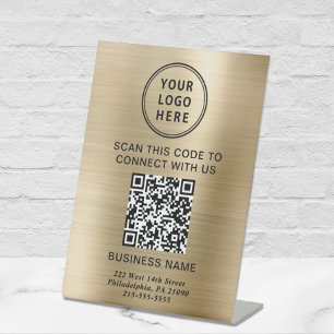Signe De Table Code QR de logo d'entreprise Or