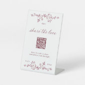 Signe De Table Code QR de mariage floral bordeaux rouge foncé vin (Recto)
