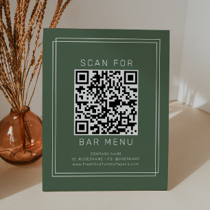 Signe De Table Code QR de menu de bar bohème vert foncé rustique