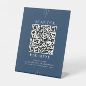 Signe De Table Code QR de menu de bar classique Art Déco bleu mar (Recto)