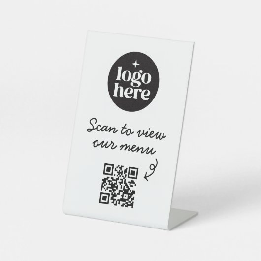 Signe De Table Code QR de menu de logo d'entreprise de base blanc (Recto)
