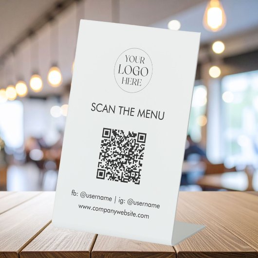 Signe De Table Code QR de menu de logo d'entreprise Moderne Minim