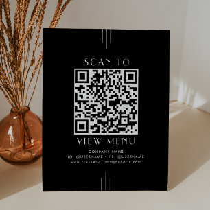 Signe De Table Code QR de menu de restaurant noir Art Déco EVERLY