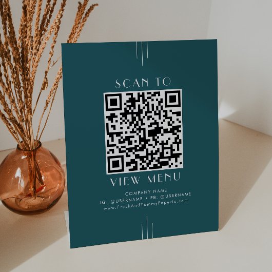 Signe De Table Code QR de menu de restaurant rétro sarcelle EVERL