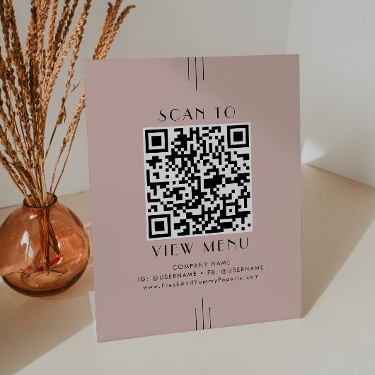 Signe De Table Code QR de menu de restaurant rose blush Art Déco