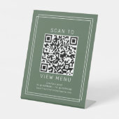 Signe De Table Code QR de menu de restaurant vert foncé rustique (Recto)