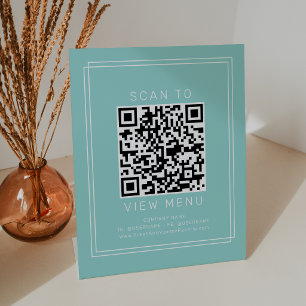 Signe De Table Code QR de menu de restaurant vert menthe moderne