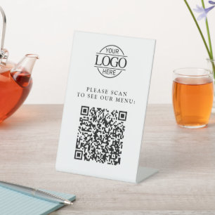 Signe De Table Code QR de menu personnalisé noir et blanc pour en