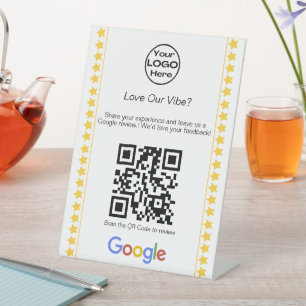 Signe De Table Code QR de notation cinq étoiles avec logo moderne