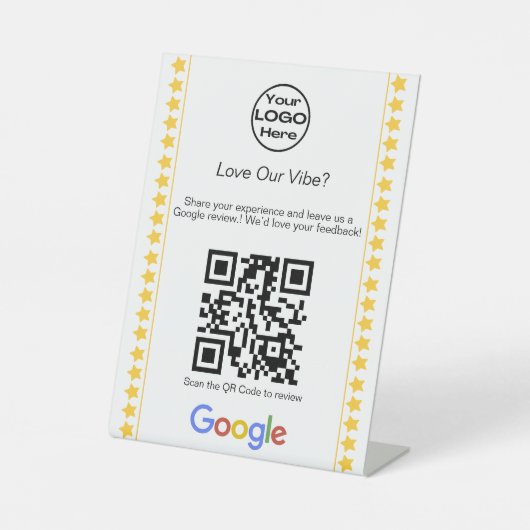 Signe De Table Code QR de notation cinq étoiles avec logo moderne (Recto)