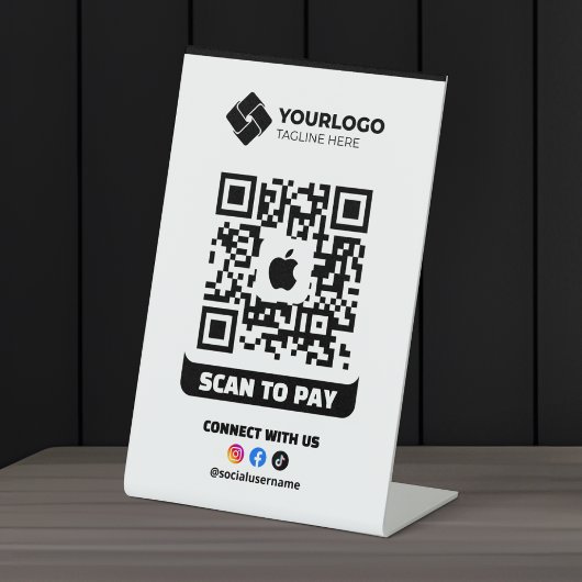 Signe De Table Code QR de paiement à scanner Logo Apple Pay