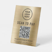 Signe De Table Code QR de paiement à scanner Logo d'entreprise Or (Recto)