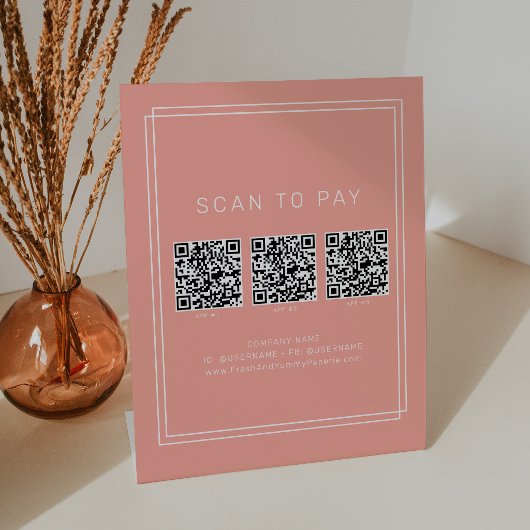 Signe De Table Code QR de paiement d'entreprise pêche rose AVERY