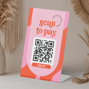 Signe De Table Code QR de paiement électronique Groovy rose et ro