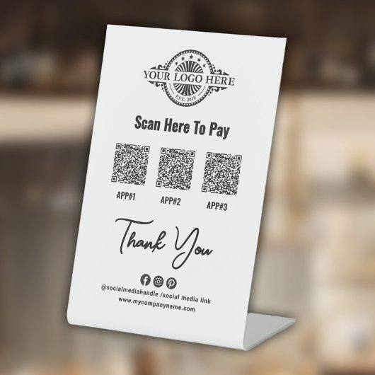 Signe De Table Code QR de paiement personnalisé, Paypal, Venmo, A