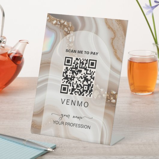 Signe De Table Code QR de paiement Venmo or beige (In SItu)