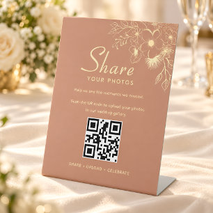 Signe De Table Code QR de partage de photos de mariage florales e