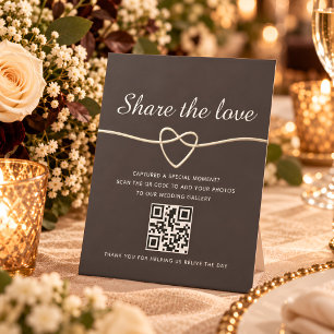 Signe De Table Code QR de partage de photos de mariage Marron Cho