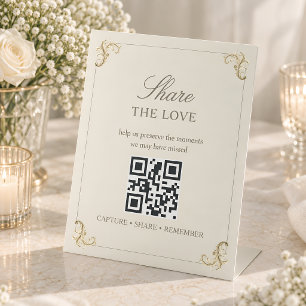 Signe De Table Code QR de partage de photos de mariage vintage ba