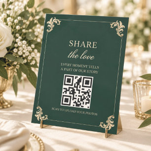 Signe De Table Code QR de photo de mariage vert émeraude