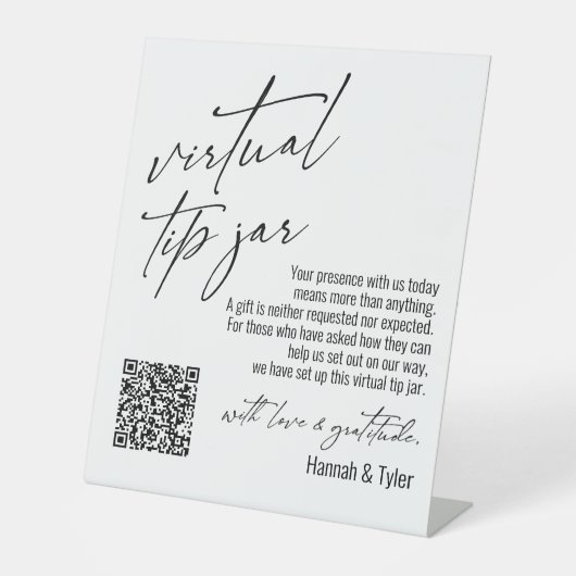 Signe De Table Code QR de pourboire virtuel contemporain blanc (Recto)