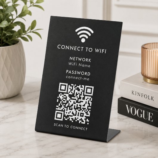 Signe De Table Code QR de réseau Wifi noir moderne pour se connec
